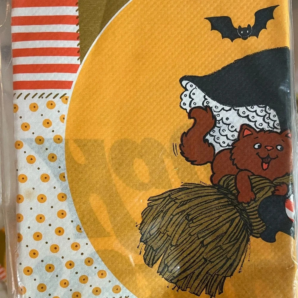 7 Vintage American Greetings Halloween paper tablecovers 54x96” witches, cats